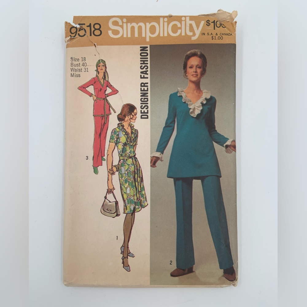 New List🌹Vintage Simplicity #9518 Misses’ Dress or Tunic & Pants Sewing Pattern